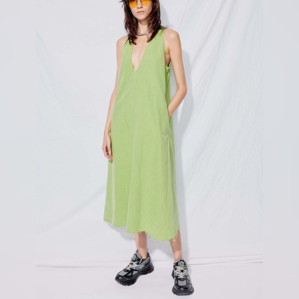 NEW Assembly New York Green Overdye Denim Trapeze Dress US S